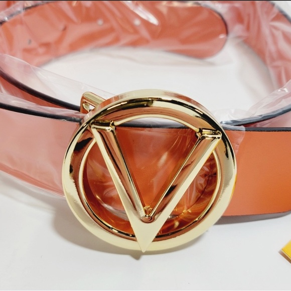 NWT Valentino by Mario Valentino Sunset Leather Guisy Logo Belt - Rare Orange - Picture 2 of 9